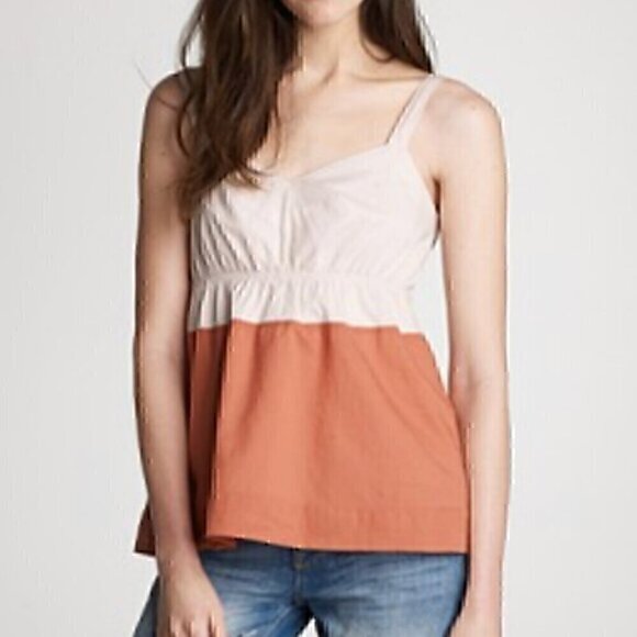 J. CREW Katie Colorblock Camisole Cream Beige Orange Cotton Babydoll Tank Blouse - Picture 1 of 16